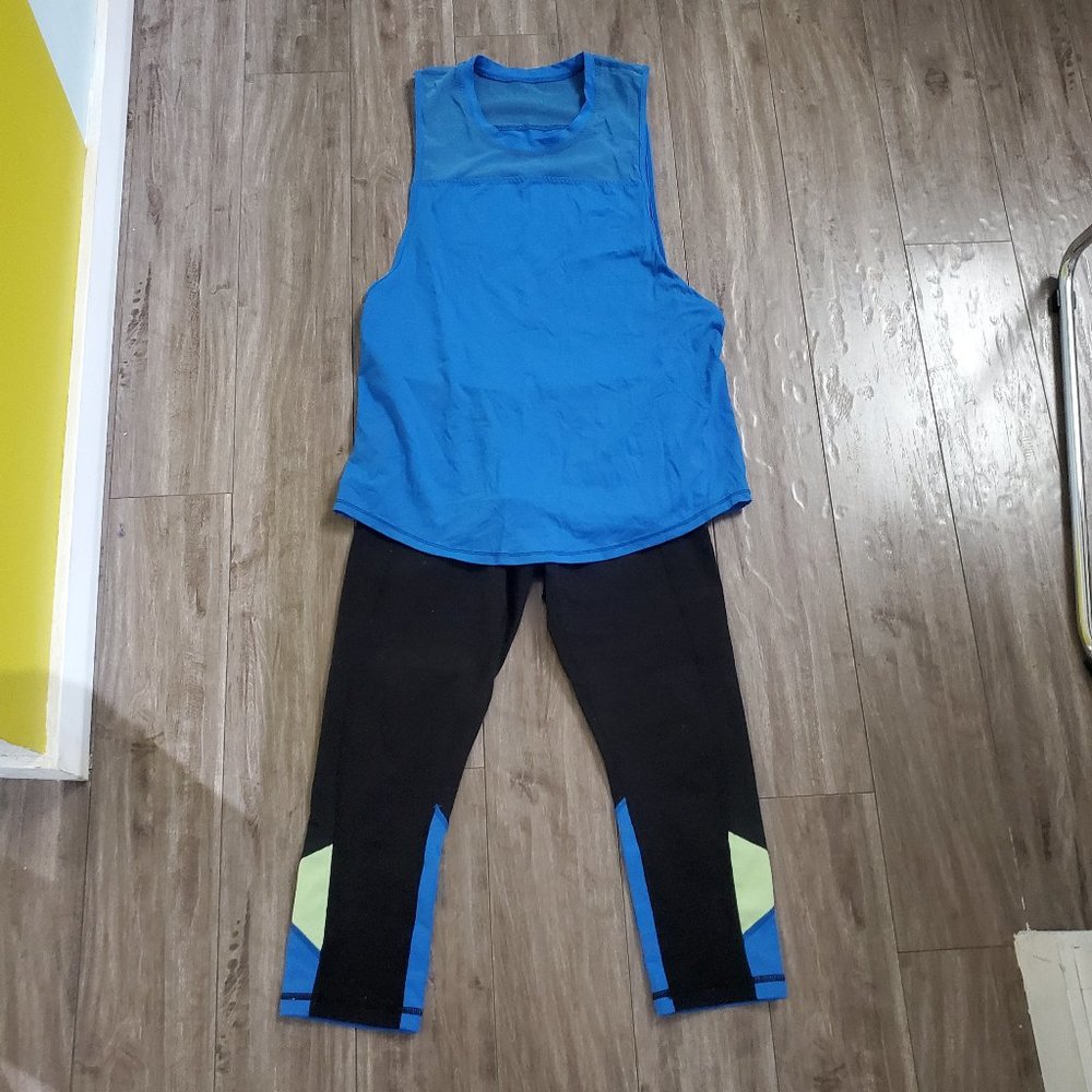 Lululemon cobalt and lime crop tight and tank set